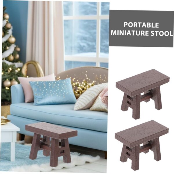Set 5 Mini Tabouret in Legno Retro per Casa Bambole, Arredo Miniatura Naturale