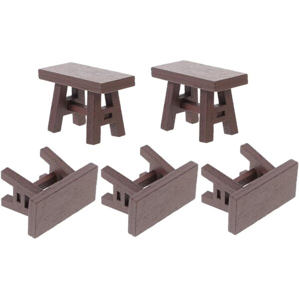 Set mit 5 Mini-Tabourets aus Holz für Puppenhäuser, realistisches Vintage-Design