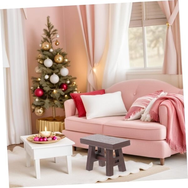 Set mit 5 Mini-Tabourets aus Holz für Puppenhäuser, realistisches Vintage-Design