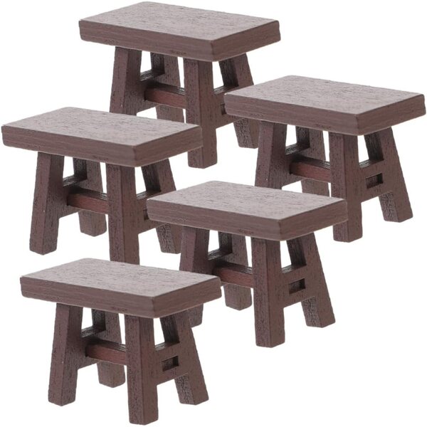 Set 5 Tabourets Miniature in Legno Vintage per Casa delle Bambole 4x2,8x2 cm