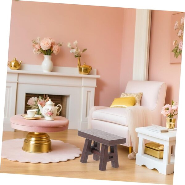 Set 5 Tabourets Miniature in Legno Vintage per Casa delle Bambole 4x2,8x2 cm