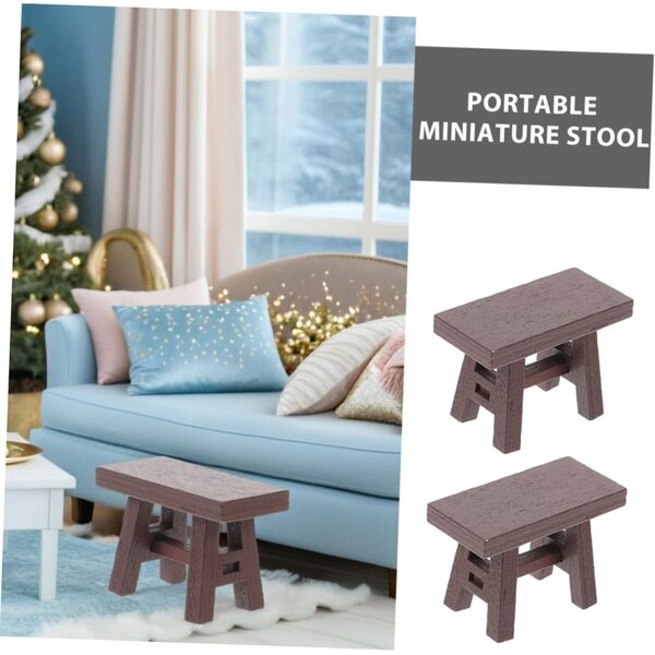 Set 5 Tabourets Miniature in Legno Vintage per Casa delle Bambole 4x2,8x2 cm