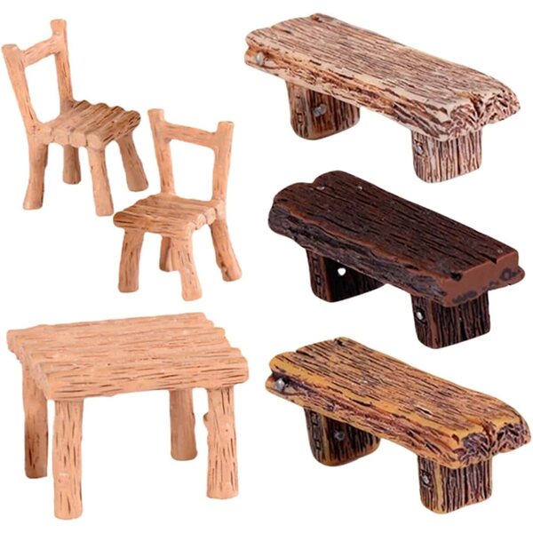 Set Miniature in Resina: Tavolo e 5 Sedie per Decorazioni Casa delle Bambole