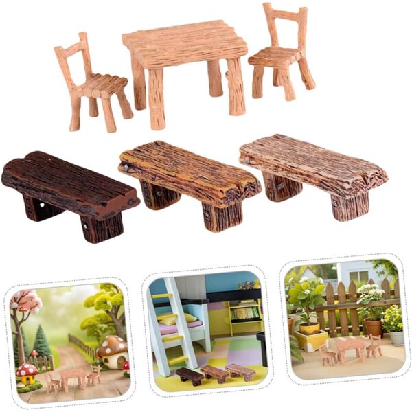 Set Miniature in Resina: Tavolo e 5 Sedie per Decorazioni Casa delle Bambole