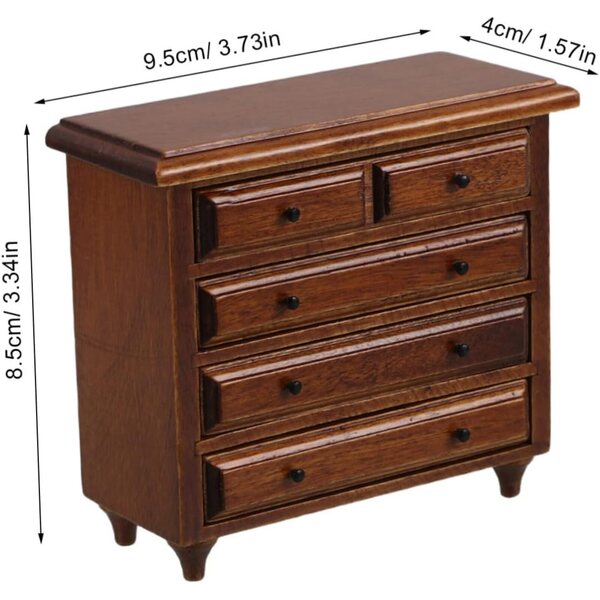 Mini Comò in Legno di Betulla con Cassetti Funzionali per Casa delle Bambole Vintage