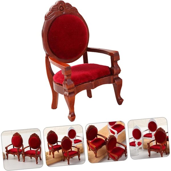 Alasum Mini Sedia in Legno 1:12 per Casa delle Bambole, Design Intagliato Retrò