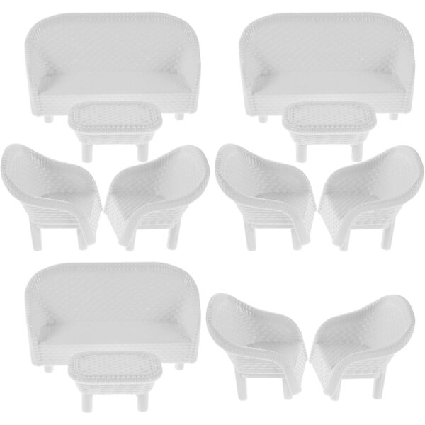 Set 3 mobili miniatura in plastica bianchi per casa delle bambole e giardini di fate