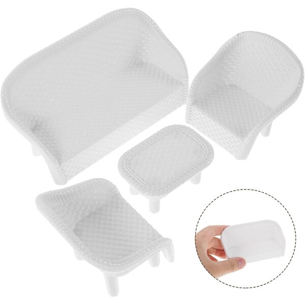 Set 3 mobili miniatura in plastica bianchi per casa delle bambole e giardini di fate
