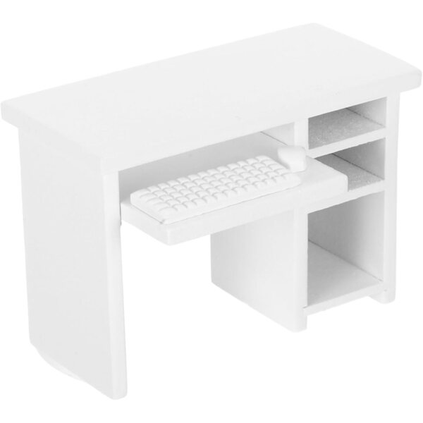 Vaguelly Mini Scrivania Computer Bianca per Casa Bambole 1:12, Gioco Educativo Bambini