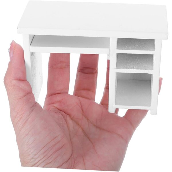 Vaguelly Mini Scrivania Computer Bianca per Casa Bambole 1:12, Gioco Educativo Bambini