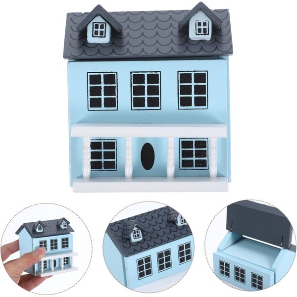 Blauer Mini-Schrank aus Holz für Puppenhaus 1:12 – dekorative Miniaturmöbel