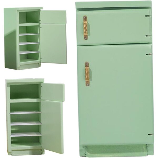 1/12 Grüner Holzkühlschrank im Retro-Stil für Puppenhaus – SunaOmni