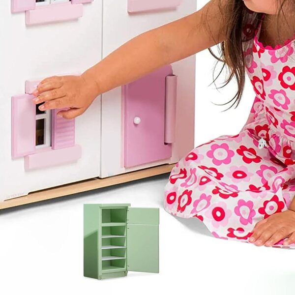 1/12 Grüner Holzkühlschrank im Retro-Stil für Puppenhaus – SunaOmni