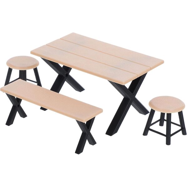 Set 4 pezzi mobili miniatura casa delle bambole: tavolo, panca e taburetti da giardino