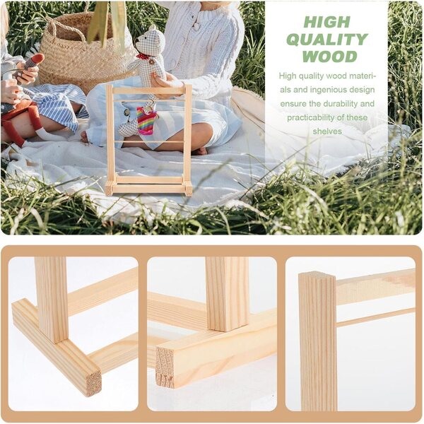 Alasum Scaffale Organizzatore in Legno per Abiti da Bambola, Mini Porta-bambole Doppio Strato