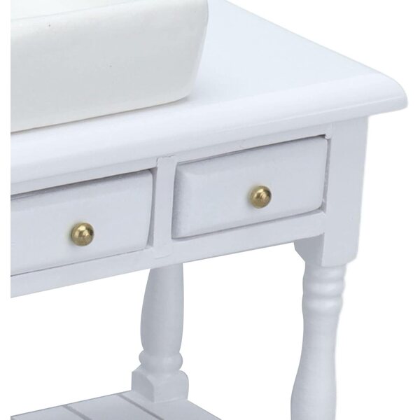 Srliya Set Bagno Miniatura Casa delle Bambole 1:12 Lavabo Bianco in Ceramica e Legno di Betulla