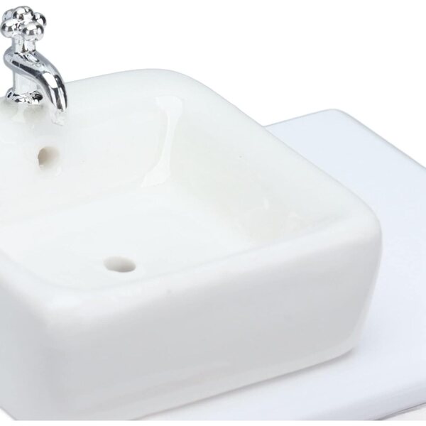 Srliya Set Bagno Miniatura Casa delle Bambole 1:12 Lavabo Bianco in Ceramica e Legno di Betulla
