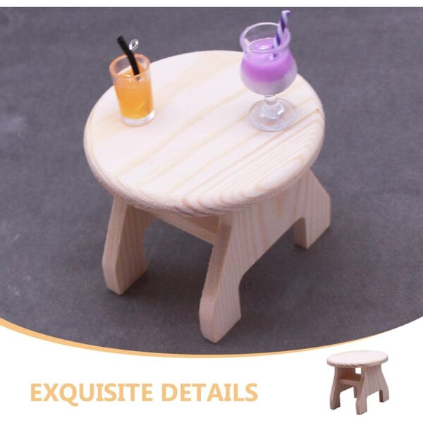 Tavolino Rotondo Miniatura in Legno per Casa delle Bambole, Compatto e Decorativo