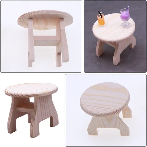 Tavolino Rotondo Miniatura in Legno per Casa delle Bambole, Compatto e Decorativo