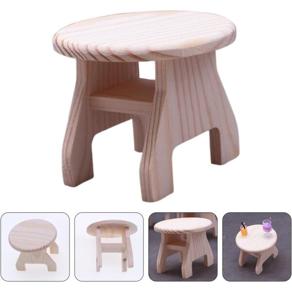 Tavolino Rotondo Miniatura in Legno per Casa delle Bambole, Compatto e Decorativo