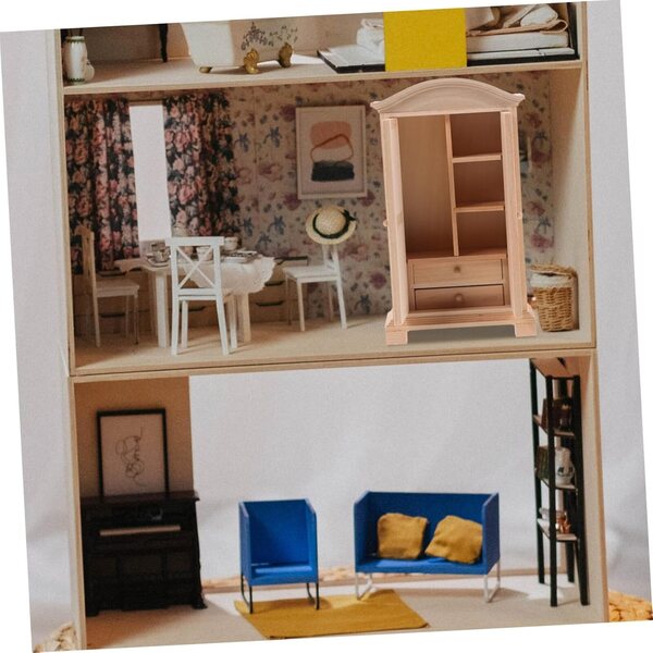 Mini Placard in Legno per Casa delle Bambole - Mobilio Miniatura Beige 15,9x9,3x4,2 cm
