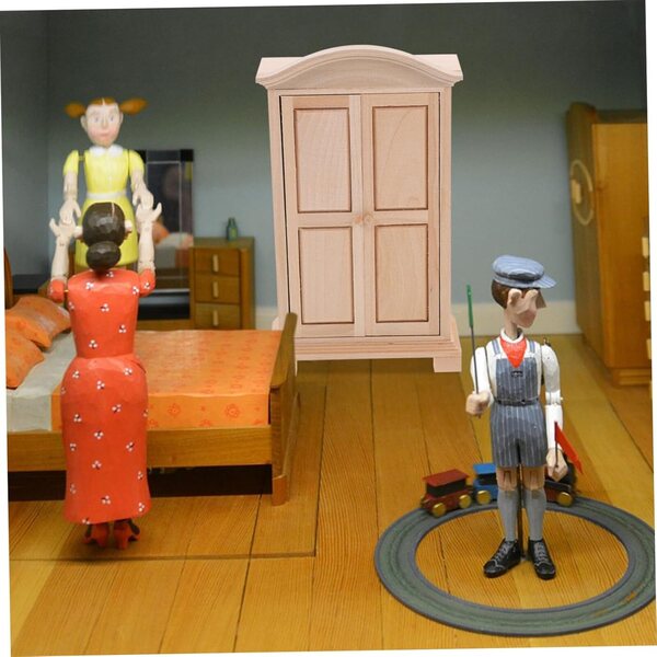 Mini Placard in Legno per Casa delle Bambole - Mobilio Miniatura Beige 15,9x9,3x4,2 cm