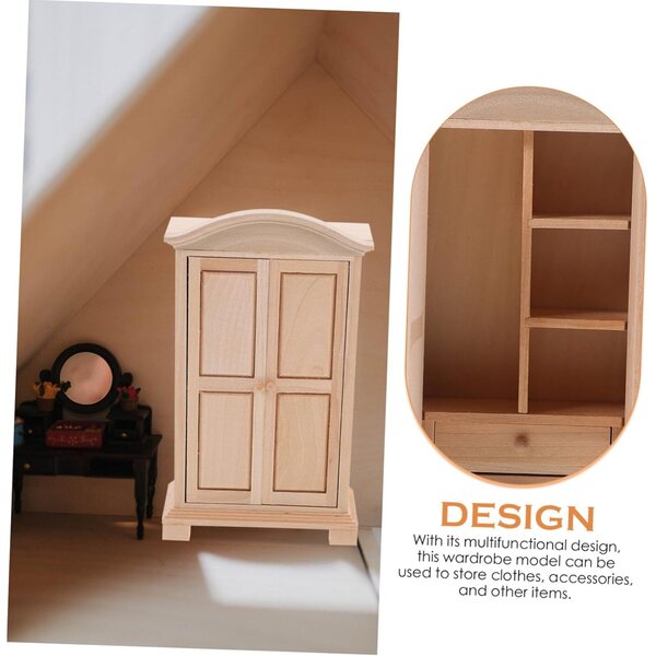 Mini Placard in Legno per Casa delle Bambole - Mobilio Miniatura Beige 15,9x9,3x4,2 cm
