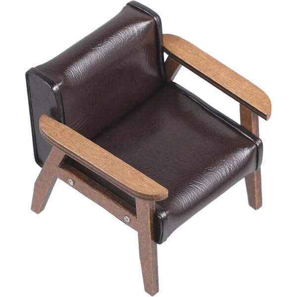 Alasum Mini Poltrona in Legno e Pelle Nero per Casa delle Bambole, Decorazione Vintage