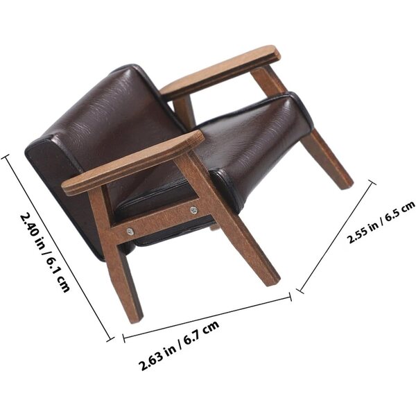 Alasum Mini Poltrona in Legno e Pelle Nero per Casa delle Bambole, Decorazione Vintage