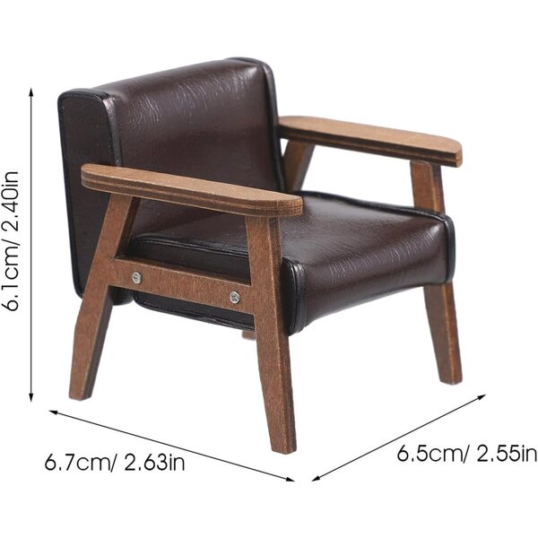 Alasum Mini Poltrona in Legno e Pelle Nero per Casa delle Bambole, Decorazione Vintage