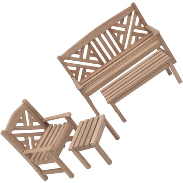 Set Mini Mobili da Giardino in Legno per Casa delle Bambole, 4 Pezzi Miniature