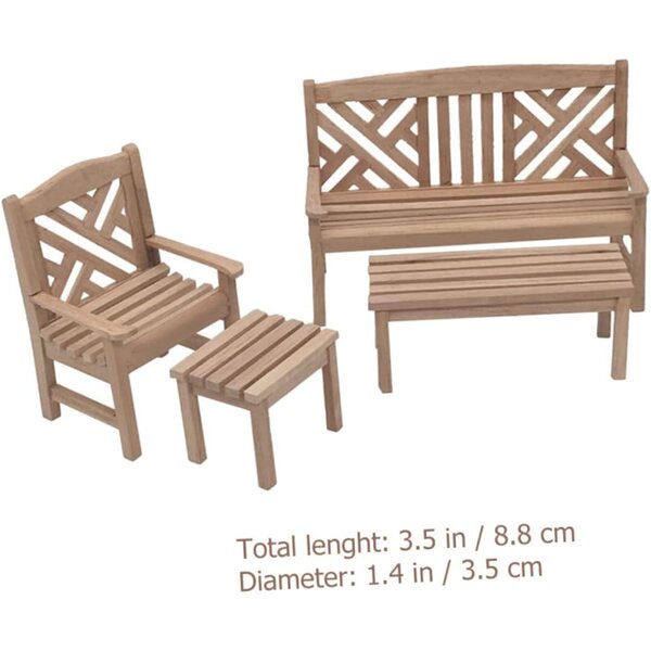 Set Mini Mobili da Giardino in Legno per Casa delle Bambole, 4 Pezzi Miniature