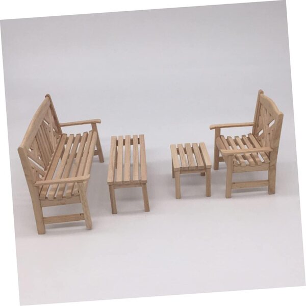 Set Mini Mobili da Giardino in Legno per Casa delle Bambole, 4 Pezzi Miniature