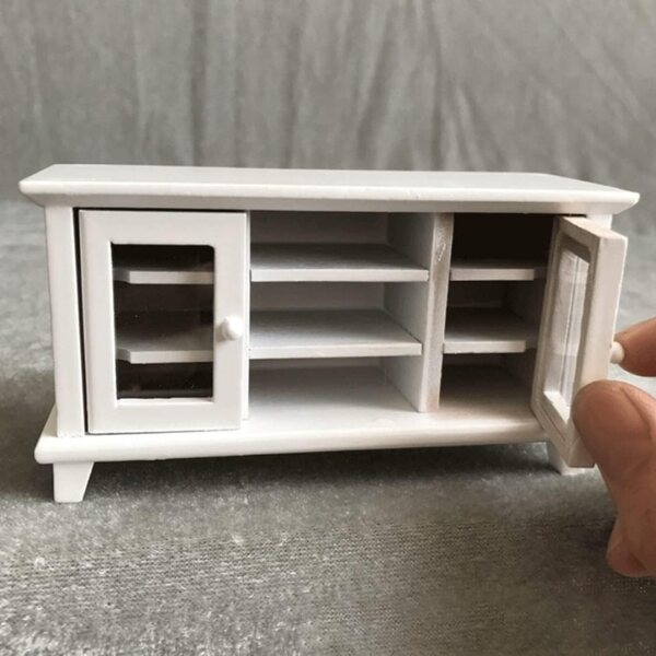 Miniatur-TV-Schrank aus weißem Kunststoff für Puppenhaus im Maßstab 1:12