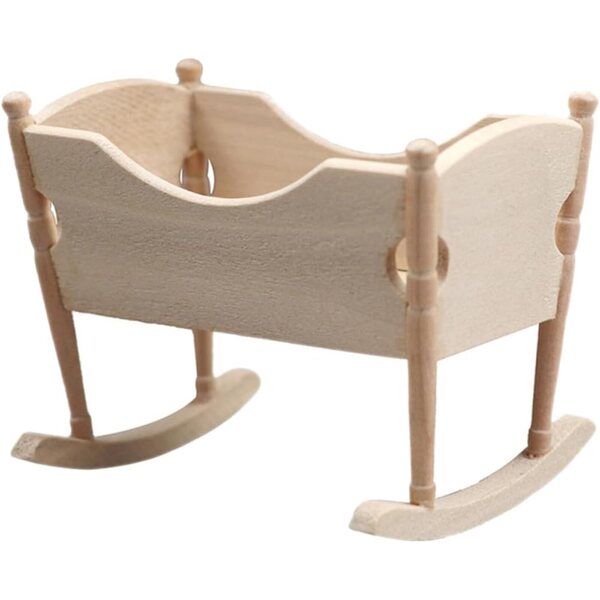 ORFOFE Mini Culla in Legno per Casa delle Bambole, Accessorio Artigianale Beige 8,6x6,5 cm