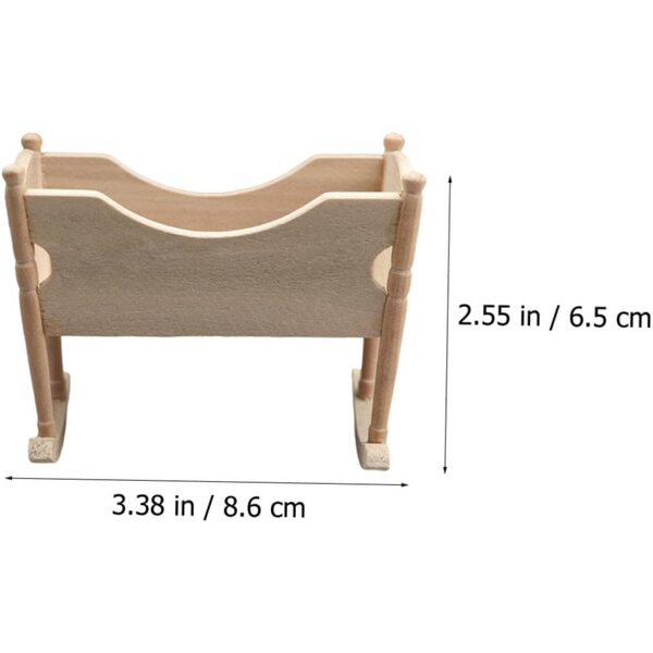 ORFOFE Mini Culla in Legno per Casa delle Bambole, Accessorio Artigianale Beige 8,6x6,5 cm