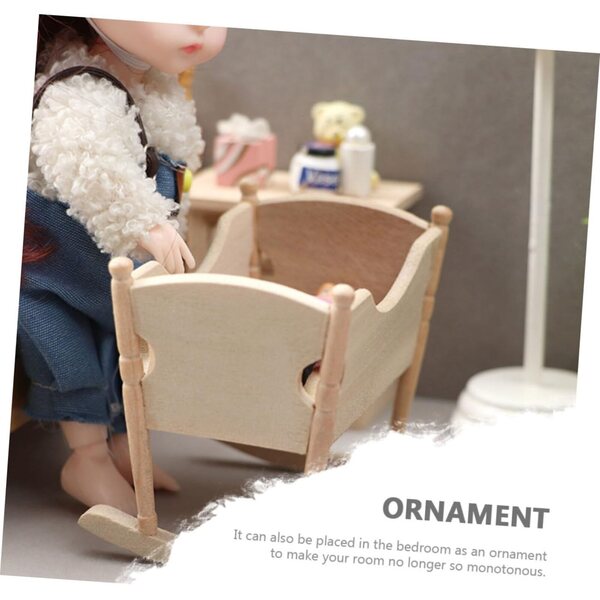 ORFOFE Mini Culla in Legno per Casa delle Bambole, Accessorio Artigianale Beige 8,6x6,5 cm
