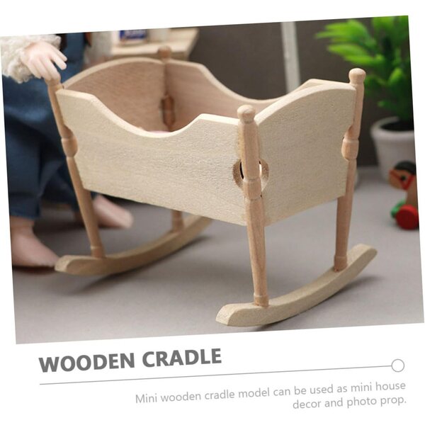 ORFOFE Mini Culla in Legno per Casa delle Bambole, Accessorio Artigianale Beige 8,6x6,5 cm
