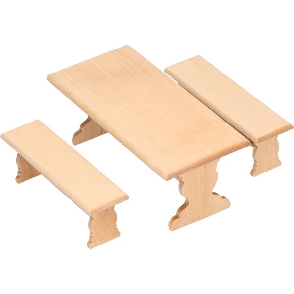 Mini-Tisch- und Bänke-Set aus Birkenholz für das Puppenhaus – elegant und sicher