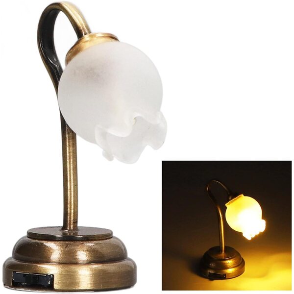 1:12 Miniatur-Tischlampe mit romantischer LED aus Metall und Glas für Puppenhäuser