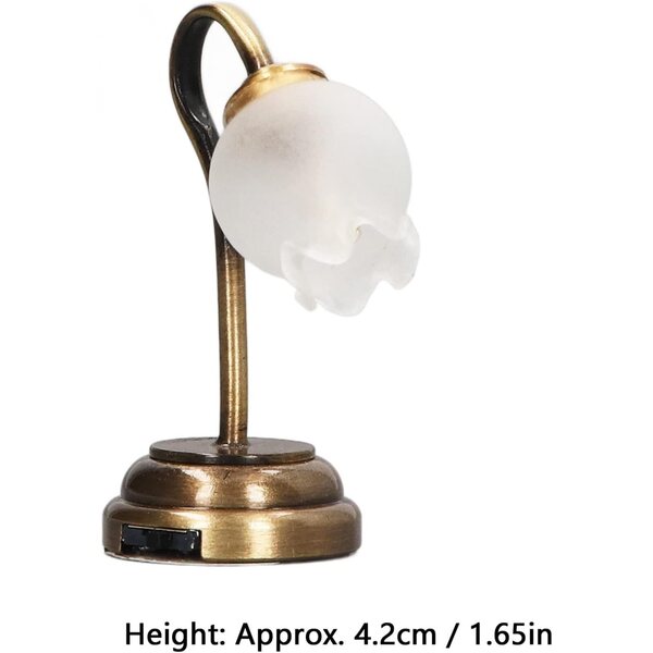 1:12 Miniatur-Tischlampe mit romantischer LED aus Metall und Glas für Puppenhäuser