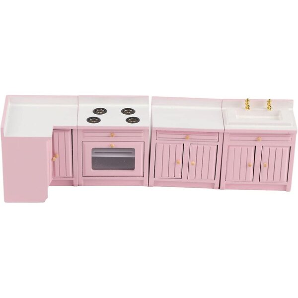 1:12 Miniatur-Küchenmöbelset aus rosa Holz für Puppenhaus – Mrisata