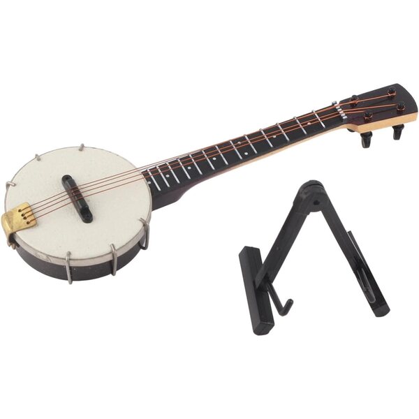 Miniatur-Banjo-Modell in Tilleul mit Ständer und Box für das Puppenhaus
