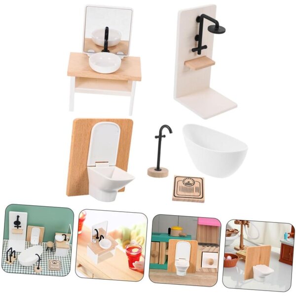 Mini-Badezimmermöbel-Set aus Holz und Kunststoff für ORFOFE-Puppenhäuser
