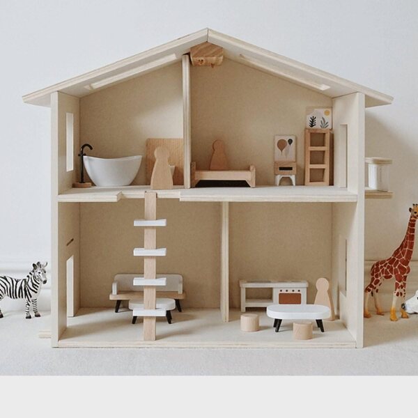 Buxibo Houten Poppenhuis in Legno con Mobili - Casetta per Bambole Stile Barbie