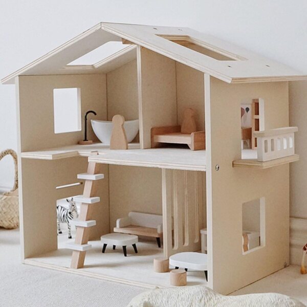 Buxibo Houten Poppenhuis in Legno con Mobili - Casetta per Bambole Stile Barbie
