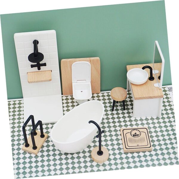 Alasum Badezimmer-Set, 1:12 Puppenhaus, 6 Miniatur-Zubehörteile für pädagogisches Spielen