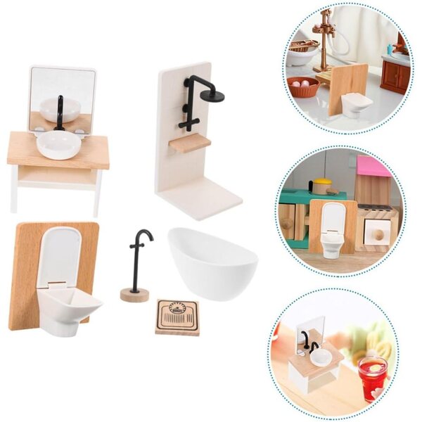 Alasum Badezimmer-Set, 1:12 Puppenhaus, 6 Miniatur-Zubehörteile für pädagogisches Spielen