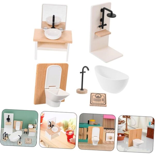 Alasum Badezimmer-Set, 1:12 Puppenhaus, 6 Miniatur-Zubehörteile für pädagogisches Spielen