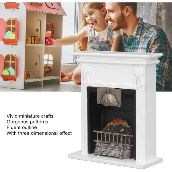 Cheminée Miniatur 1:12 für Puppenhaus, realistische Dekoration aus Birke und Kunststoff